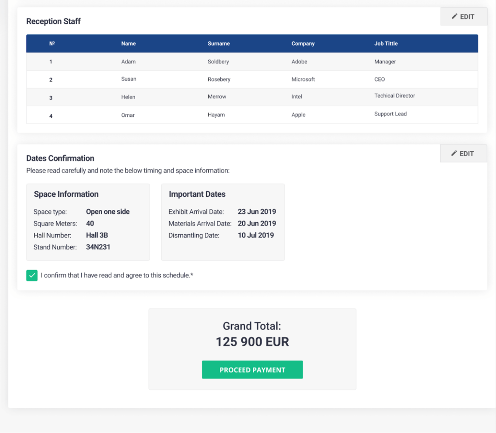 exhibitor manual dashboard