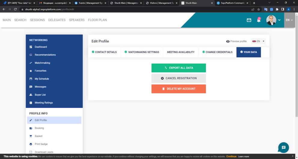 “My Data” Tab in Profile Settings | ExpoPlatform