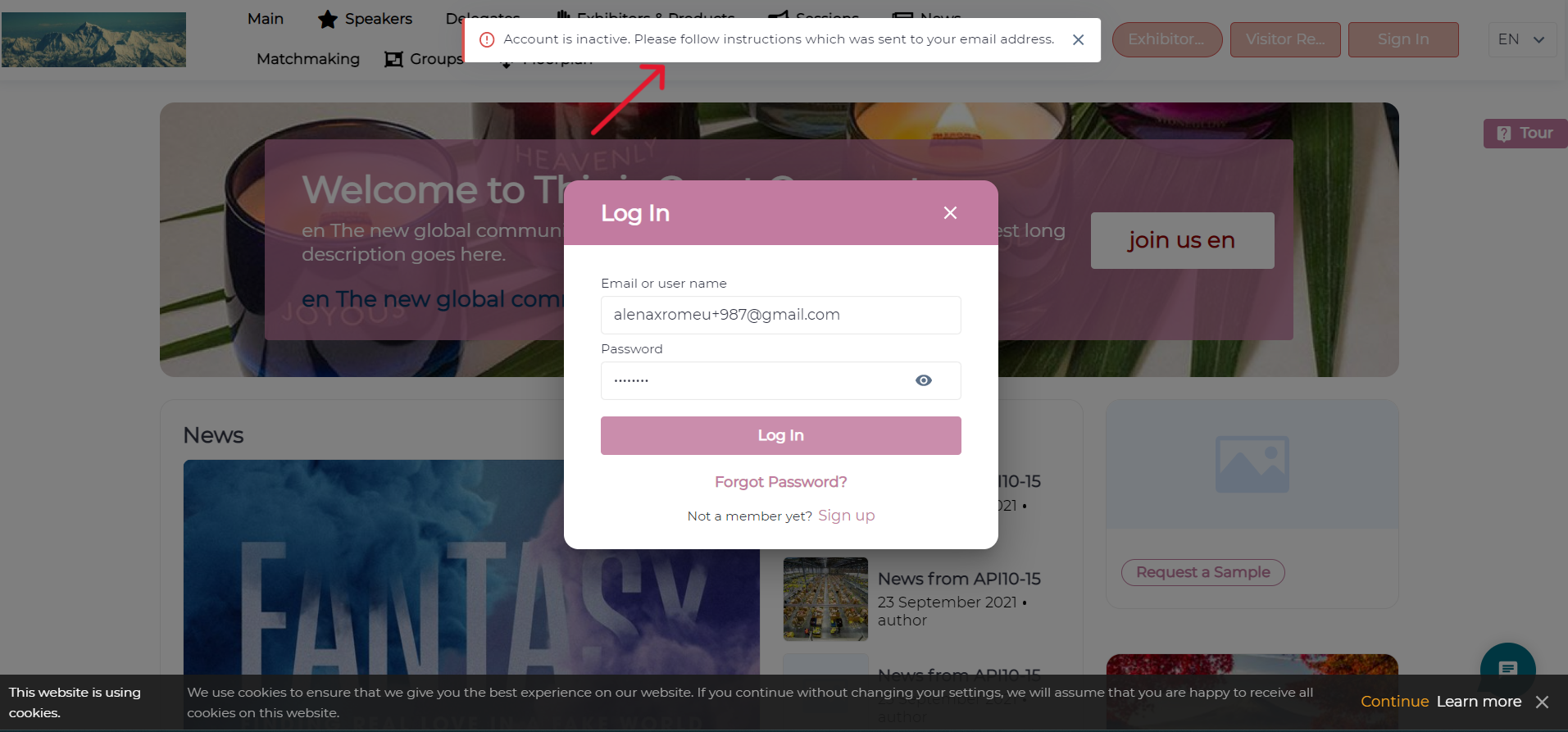 Chat error message