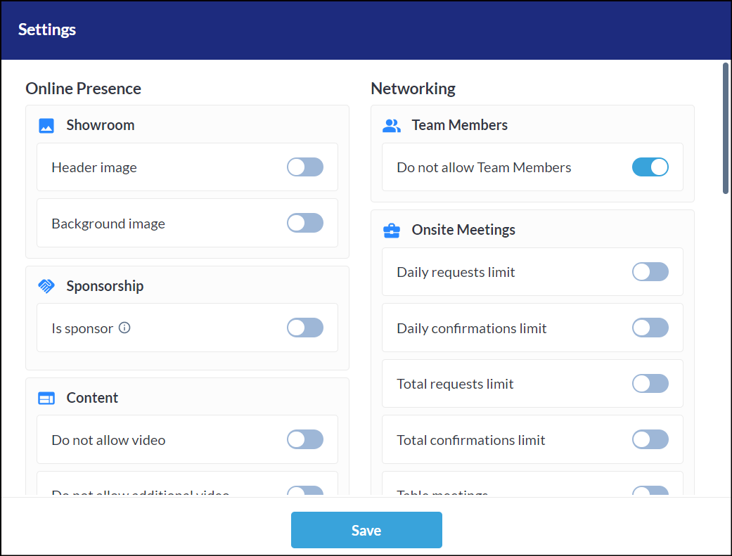 Default category exhibitors