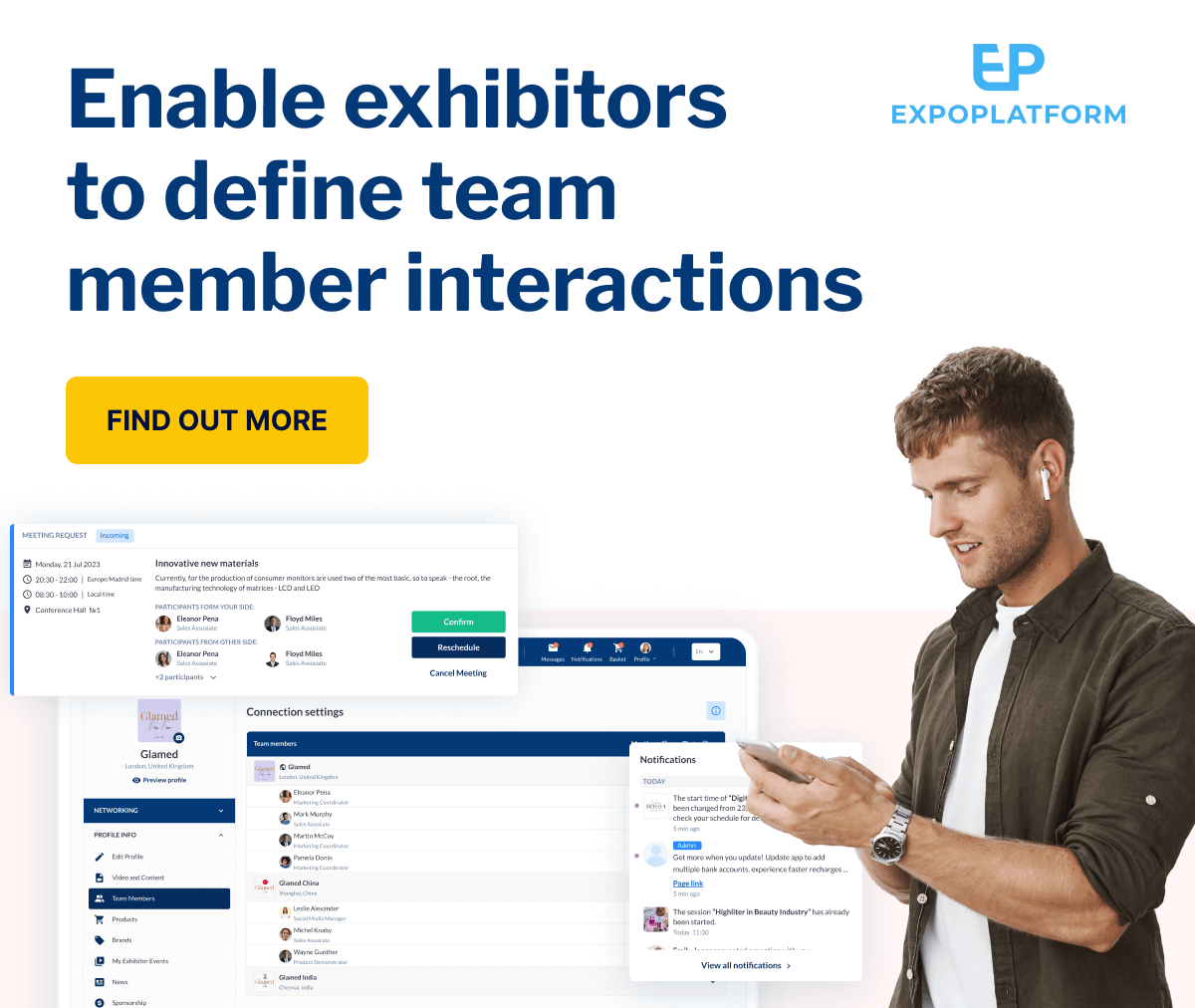 Enable exhibitors to define team member interactions