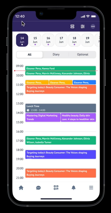 Schedule overview in app