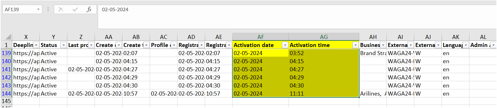 Timestamp of account activation