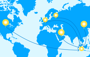 image of a map with location arrows pointing to singapore.